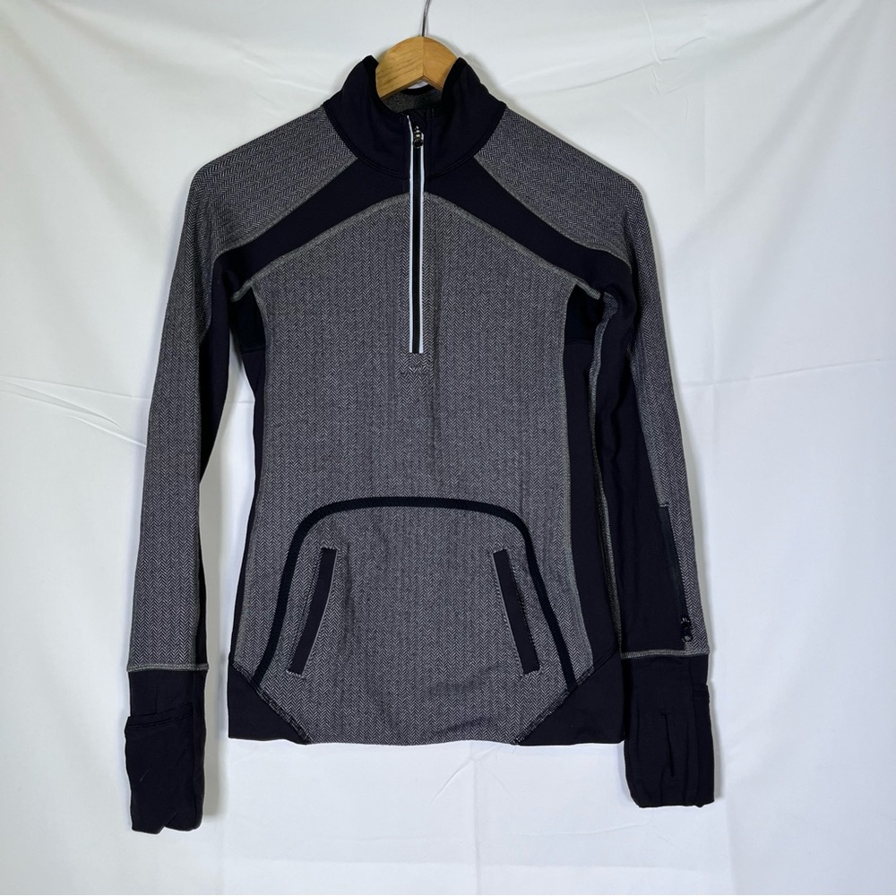 Ivivva‎ Speed Seeker Herringbone 1/4 Zip Pullover Gray Black Size 12 Kids
